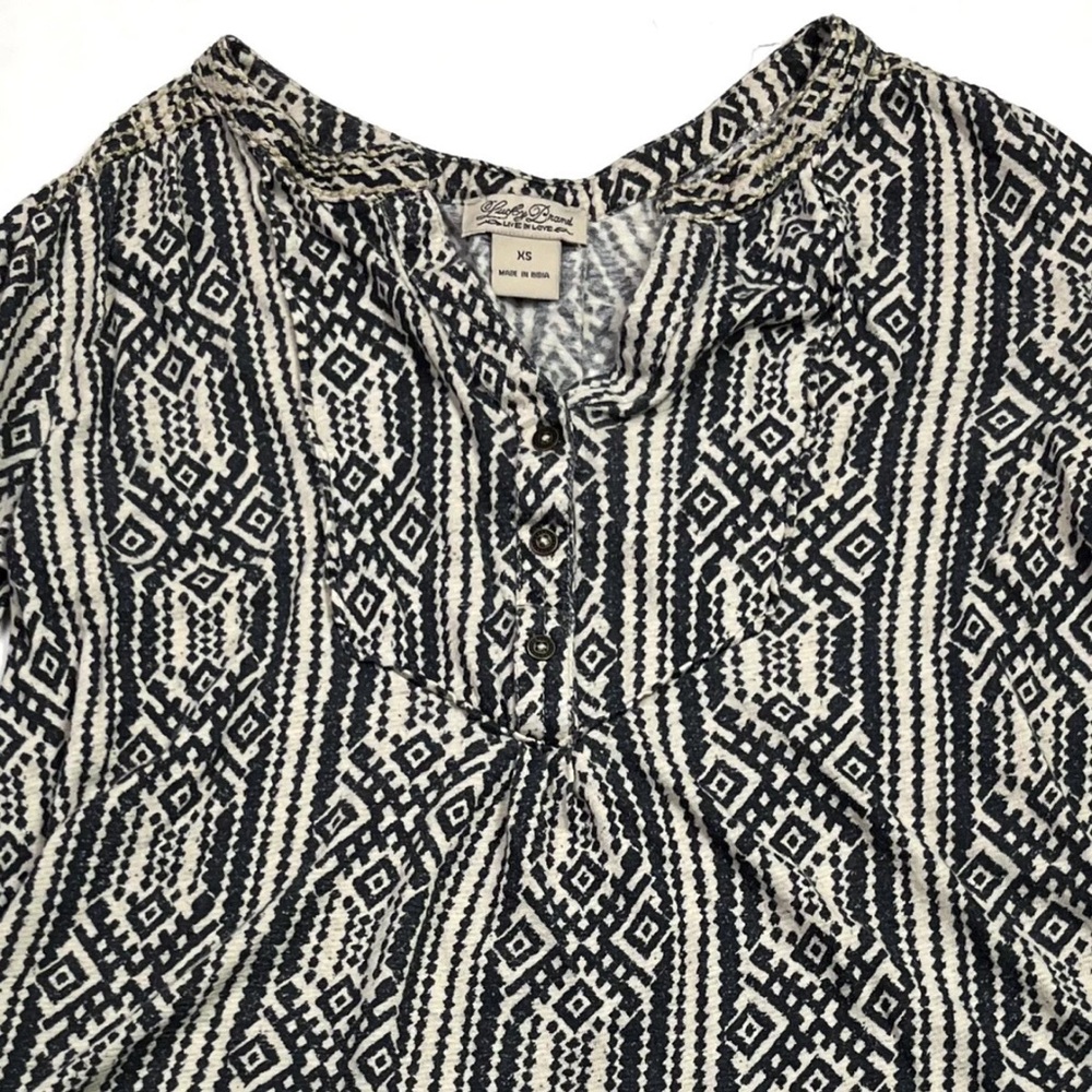 Lucky Brand Top Womens XS Live In Love Boho Geometric Long Sleeve Blouse - Picture 3 of 8